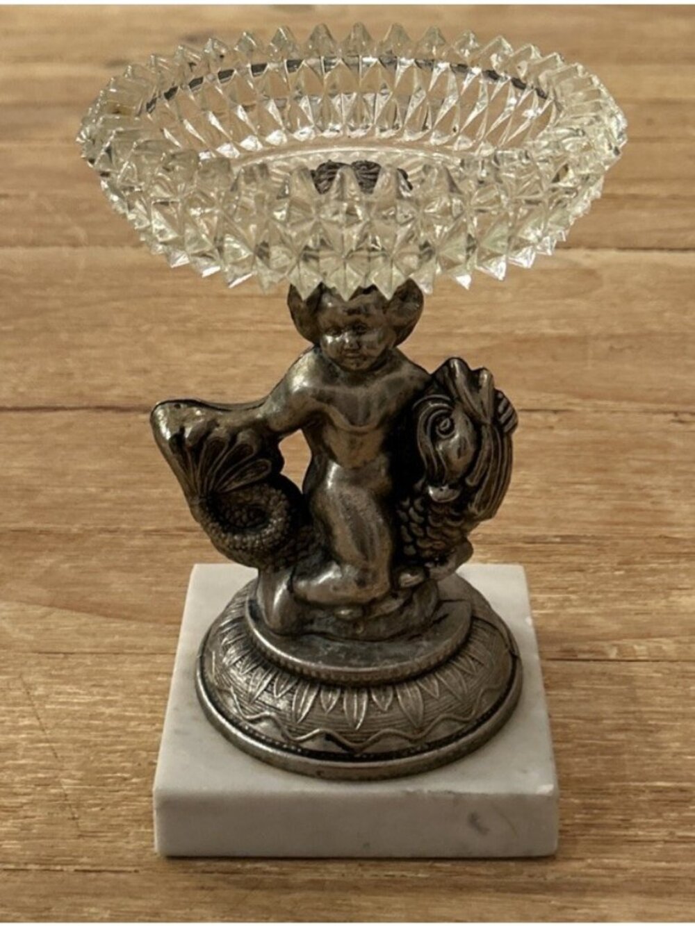 Cherub Marble Glass Soap Candy Dish Trinket Ashtray CompoteHollywood Regency